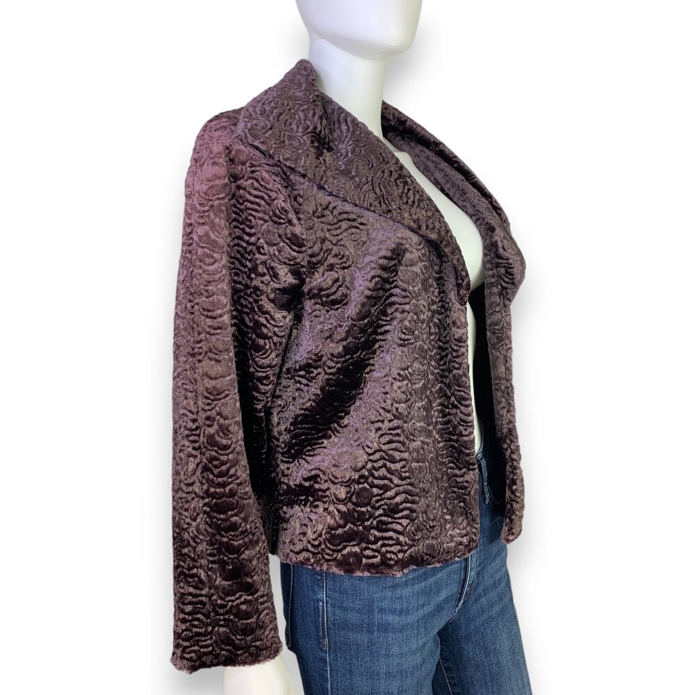 Peck and Peck Womens Faux Fur Jacket Size 14P Open Jacket Pebble Textured Purple